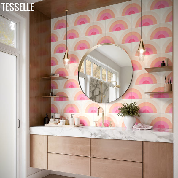Sunrise Blush 8" Square Cement Tile by Trina Turk in a Bath