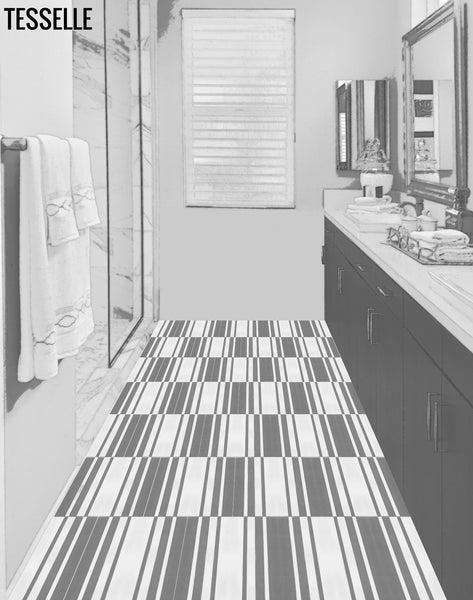 Barcode Shadow 8" Square Cement Tile on a bathroom floor