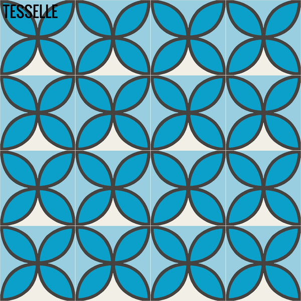 Tapa Blue Fourleaf 8" Square Cement Tile by Shag 1