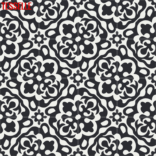 Calais Coal 8" Square Cement Tile | Medallion Pattern  2