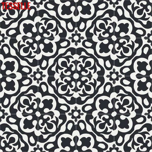 Calais Coal 8" Square Cement Tile | Medallion Pattern 3