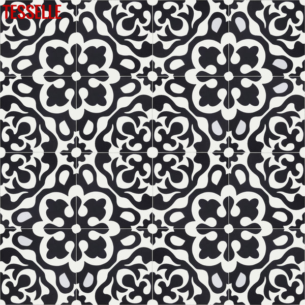 Calais Coal 8" Square Cement Tile | Medallion Pattern 1