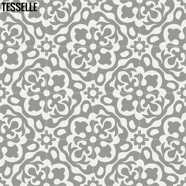 Calais Silveri 8" Square Cement Tile | Medallion Pattern 22