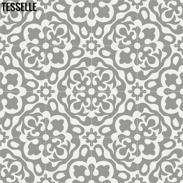 Calais Silveri 8" Square Cement Tile | Medallion Pattern 23