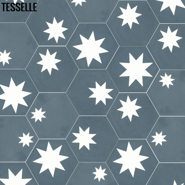 Cosmos Ocean 9x8" Hexagonal Cement Tile