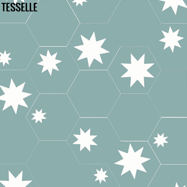 Cosmos Cactus 9x8" Hexagonal Cement Tile  Stars and Solids