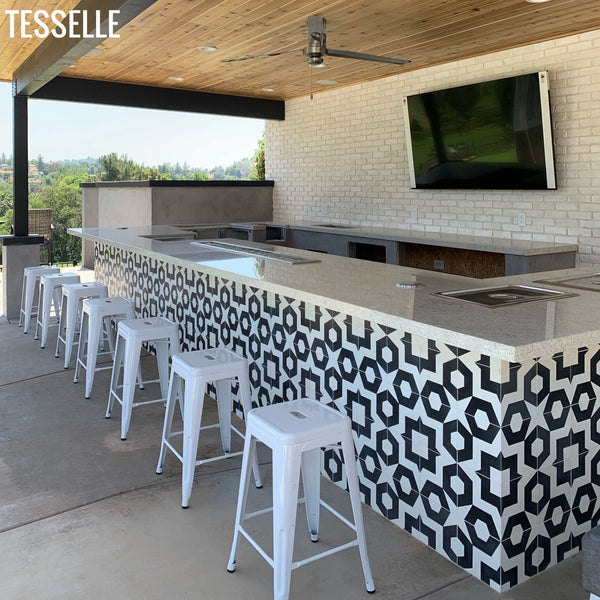 Dekko Carrera Cement Tiles on Bar Front Outdoor Patio