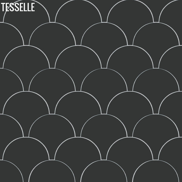 Echelle Onyx 8"x8" Fish Scale Shaped Cement Tile in Repeat
