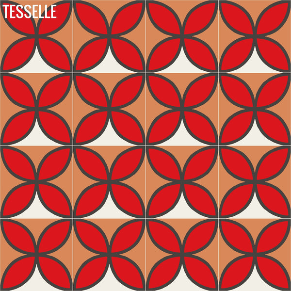 Tapa Flame Fourleaf 8" Square Cement Tile by Shag Layout 3