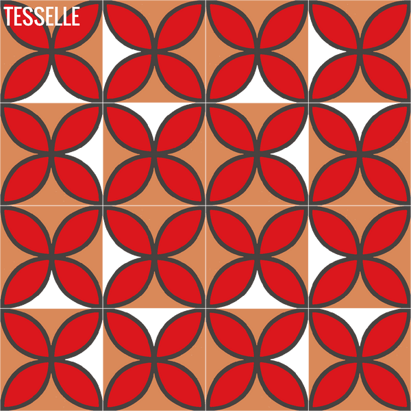 Tapa Flame Fourleaf 8" Square Cement Tile by Shag Layout 4