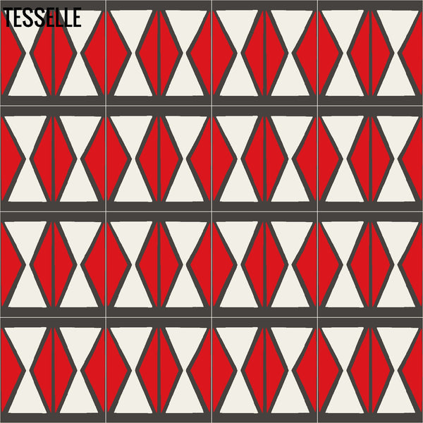 Tapa Flame Hourglass 8" Square Cement Tile by Shag Layout 1