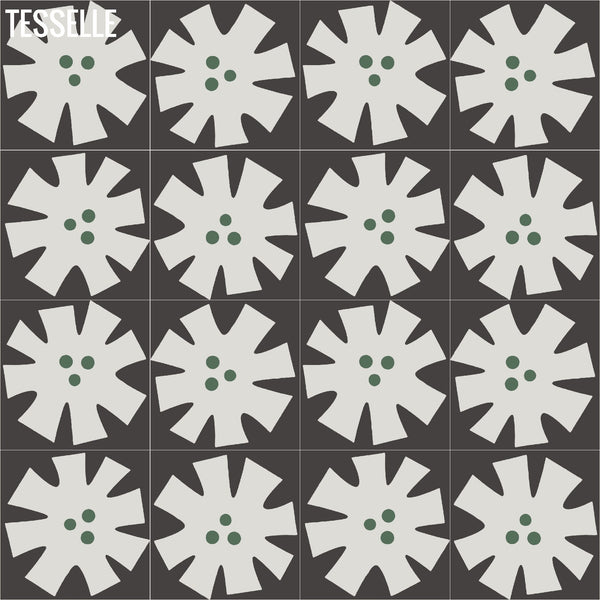 Tapa Green Flower 8" Square Cement Tile by Shag 3