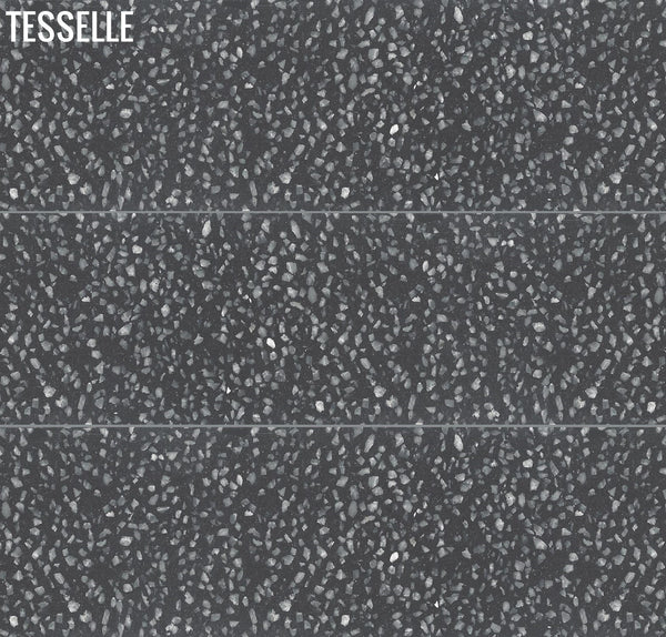 Metro Lovina 8 x 2.5" Black Terrazzo Cement Subway Tile