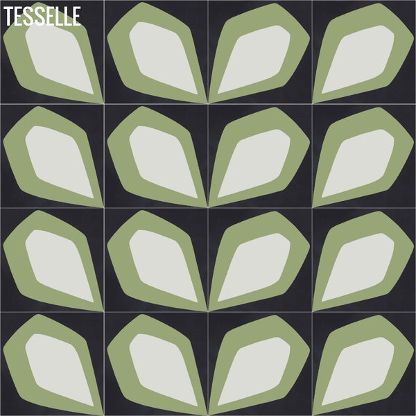 Tapa Green Petal 8" Square Cement Tile by Shag 6
