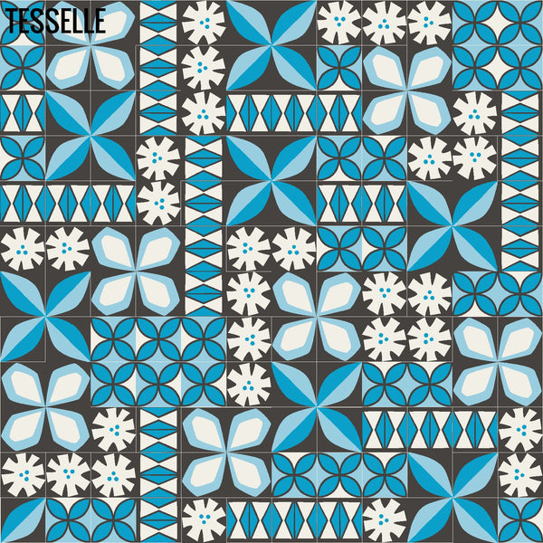 Tapa Blue Montage - 8" Square Cement Tiles by Shag