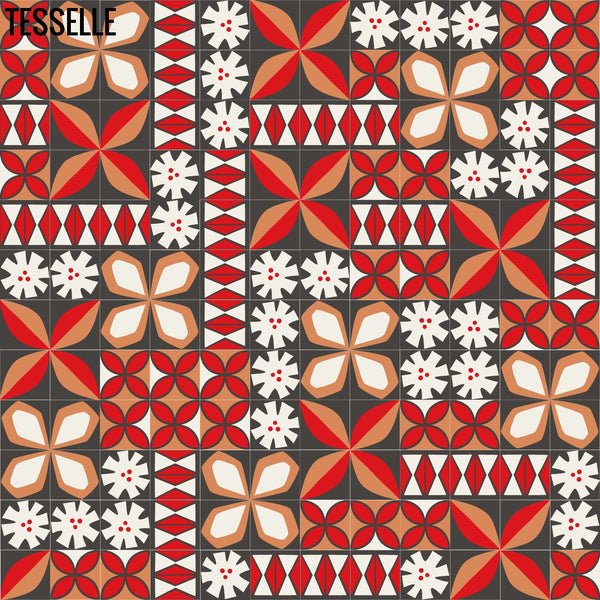 Tapa Flame Montage - 8" Square Cement Tiles by Shag 12x12
