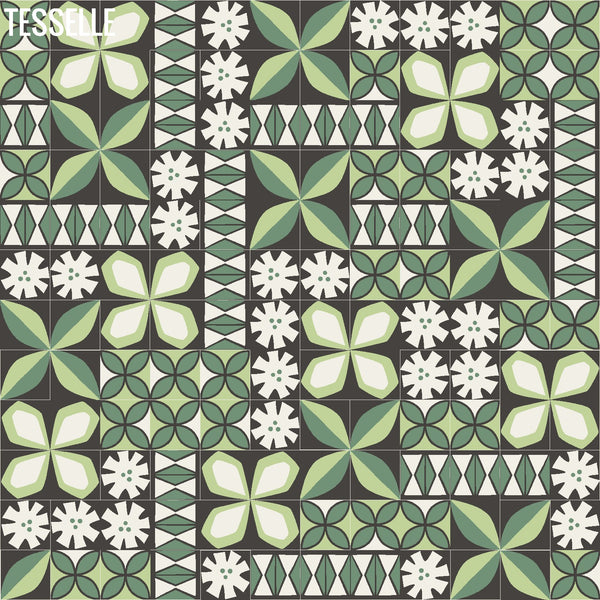Tapa Green Montage - 8" Square Cement Tiles by Shag 122x12