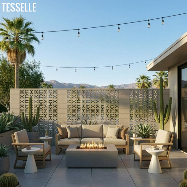 High Beam and Low Beam Breeze Blocks on a Patio