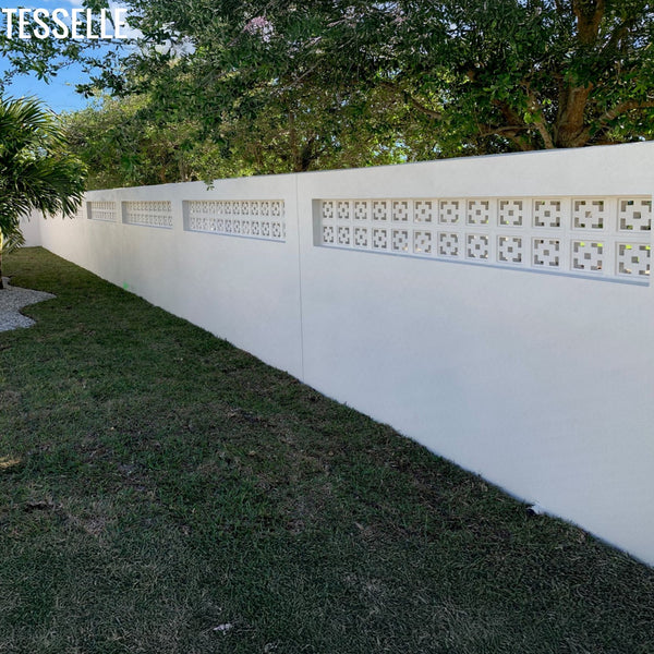 Crossroads White Breeze Blocks on  Stucco Masonry Wall