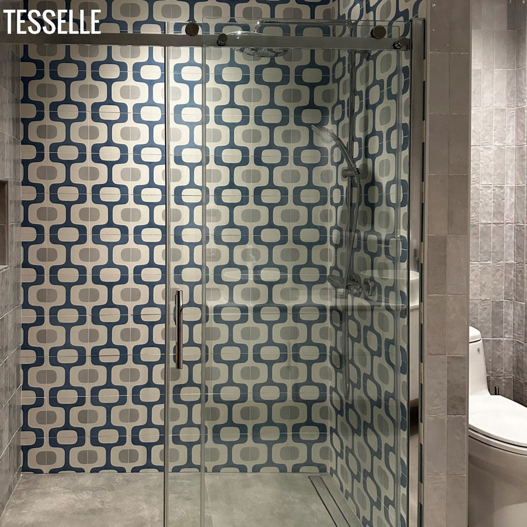 Ipanema Lago Cement Tiles in a Shower