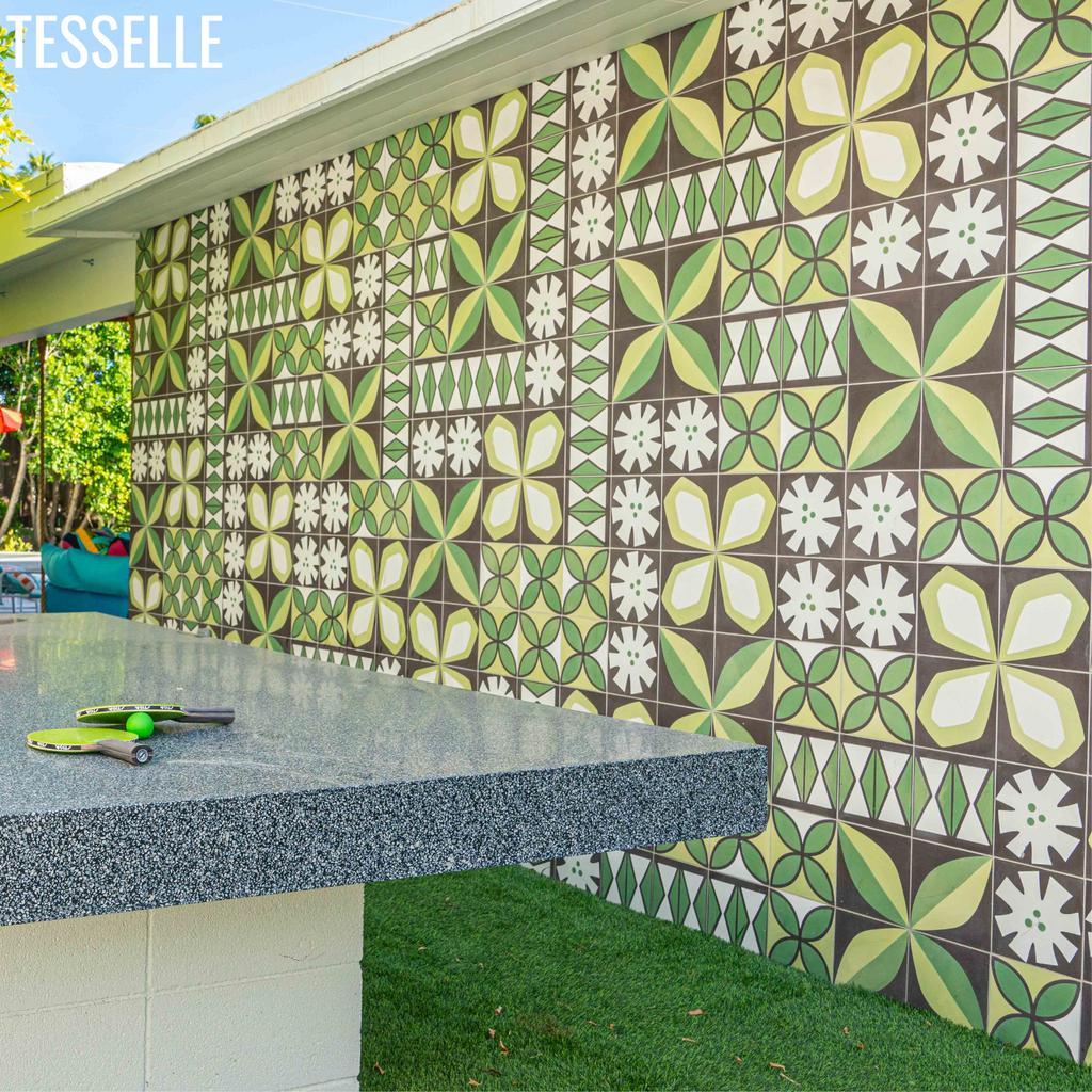 Tapa Green Largeleaf 8" Square Cement Tile by Shag