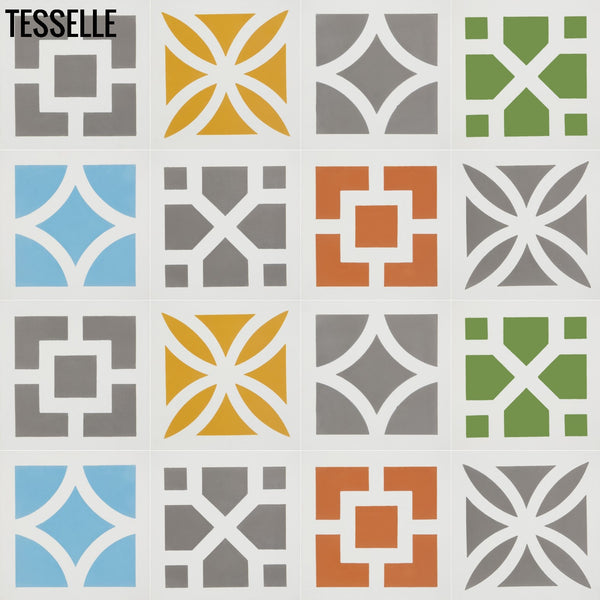 Zephyr Cement Tile Collection Layout Combining All Colors