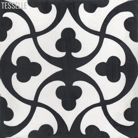 Trefle Noir 8" Square Cement Tile