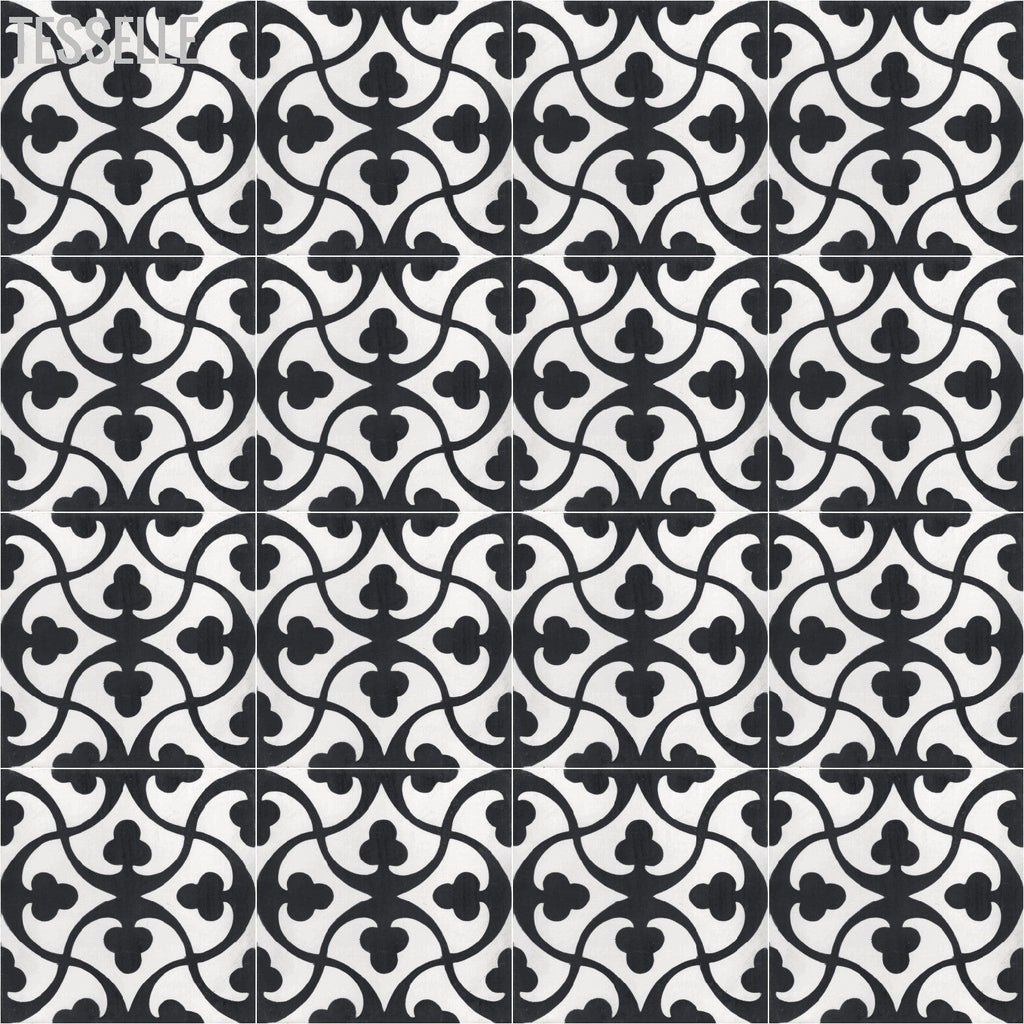 Trefle Noir 8" Square Cement Tile