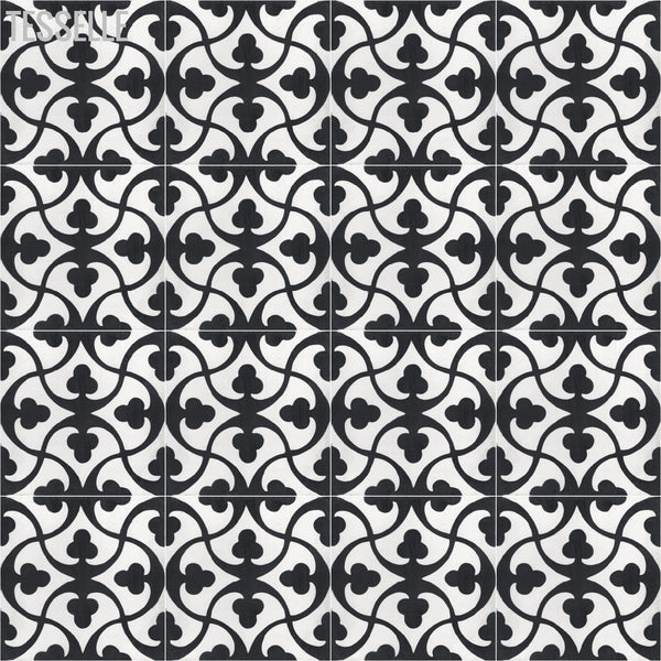 Trefle Noir 8" Square Cement Tile