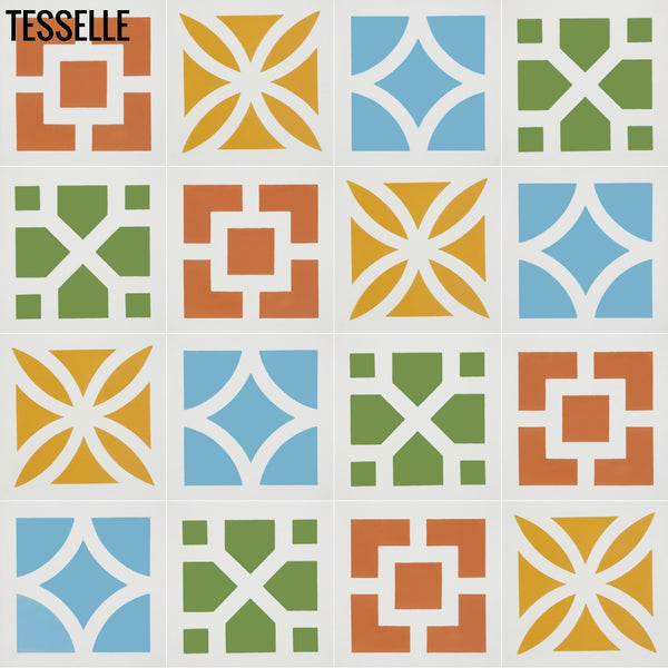 Zephyr 8" Square Cement Tile Multi Pattern