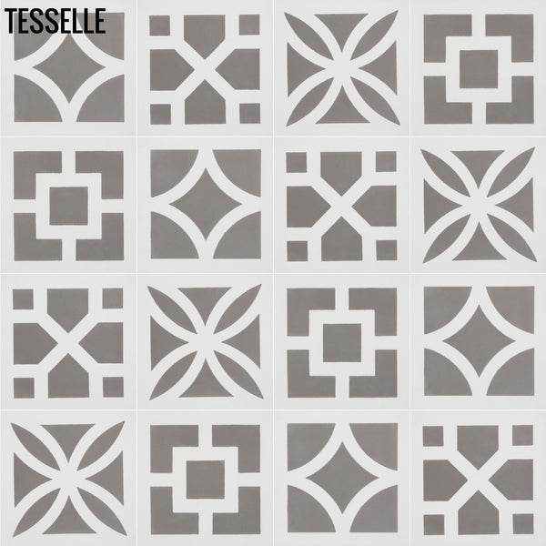  Zephyr Slate 8" Square Cement Tile Multi Pattern