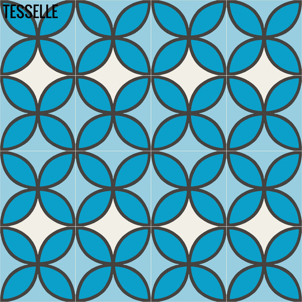Tapa Blue Fourleaf 8" Square Cement Tile by Shag 2