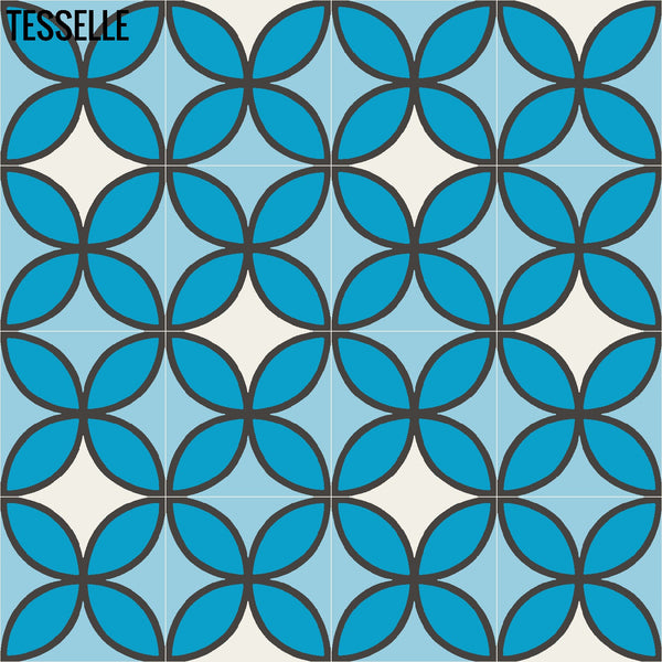 Tapa Blue Fourleaf 8" Square Cement Tile by Shag 4