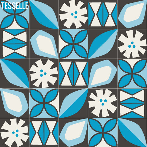 Tapa Blue Montage - 8" Square Cement Tiles by Shag