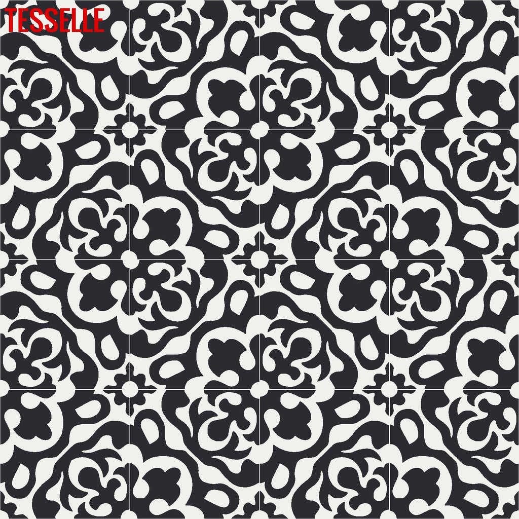 Calais Coal 8" Square Cement Tile | Medallion Pattern 2