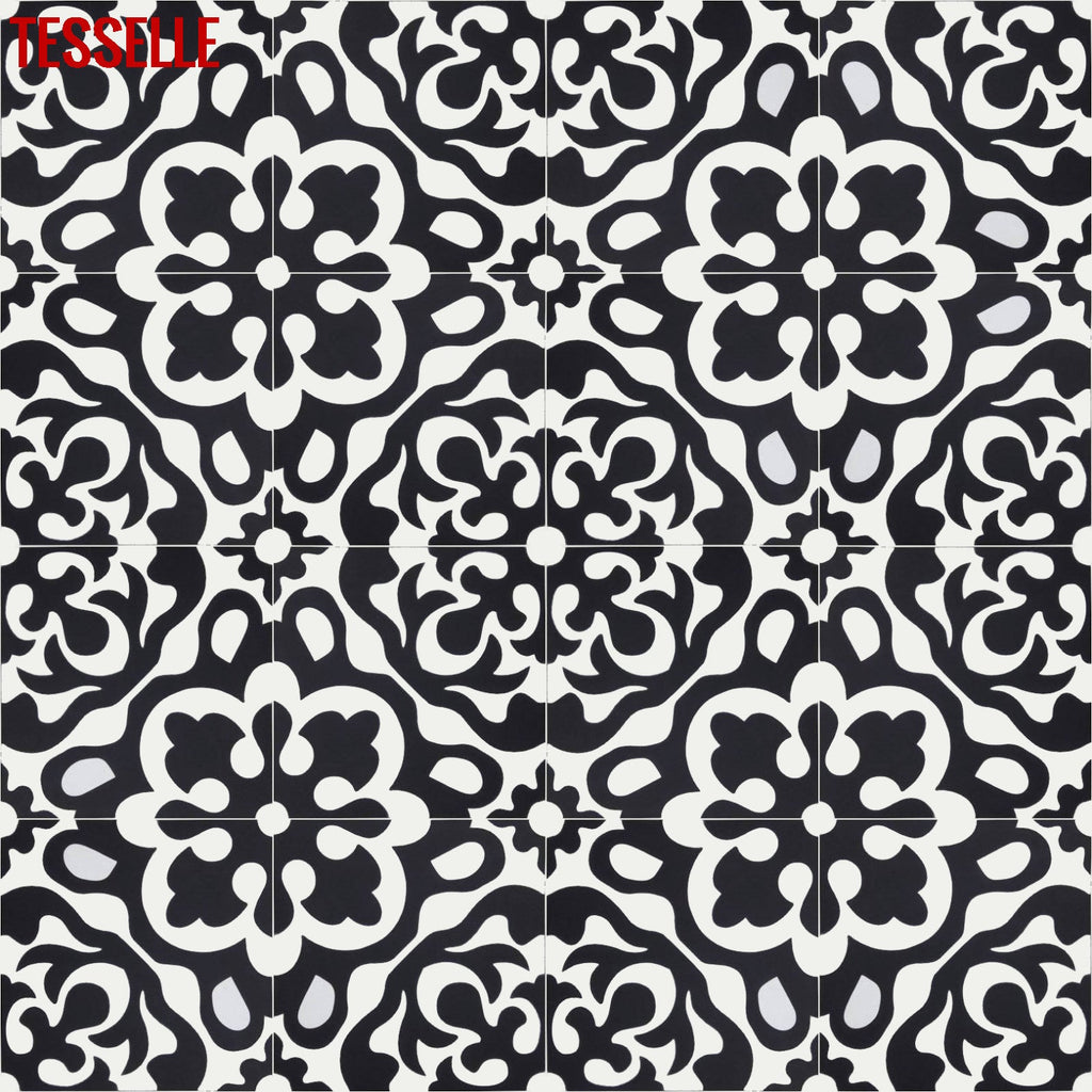 Calais Coal 8" Square Cement Tile | Medallion Pattern 1
