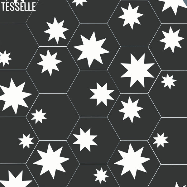 Cosmos Onyx 9x8" Hexagonal Cement Tile - All Stars