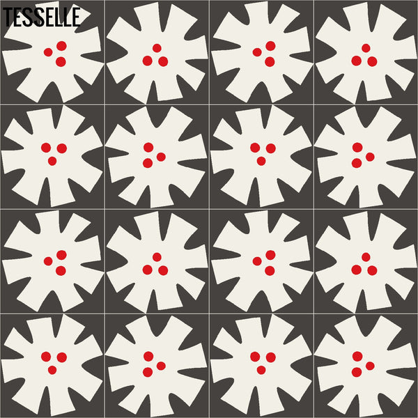 Tapa Flame Flower 8" Square Cement Tile by Shag Layout 1