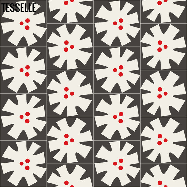 Tapa Flame Flower 8" Square Cement Tile by Shag Layout 2