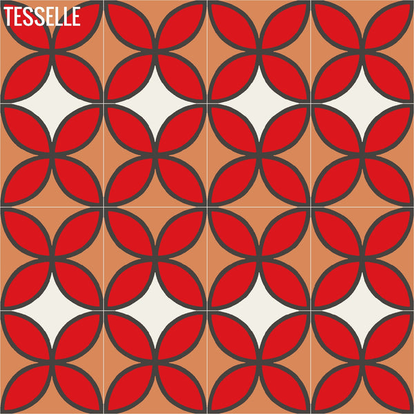 Tapa Flame Fourleaf 8" Square Cement Tile by Shag Layout 2