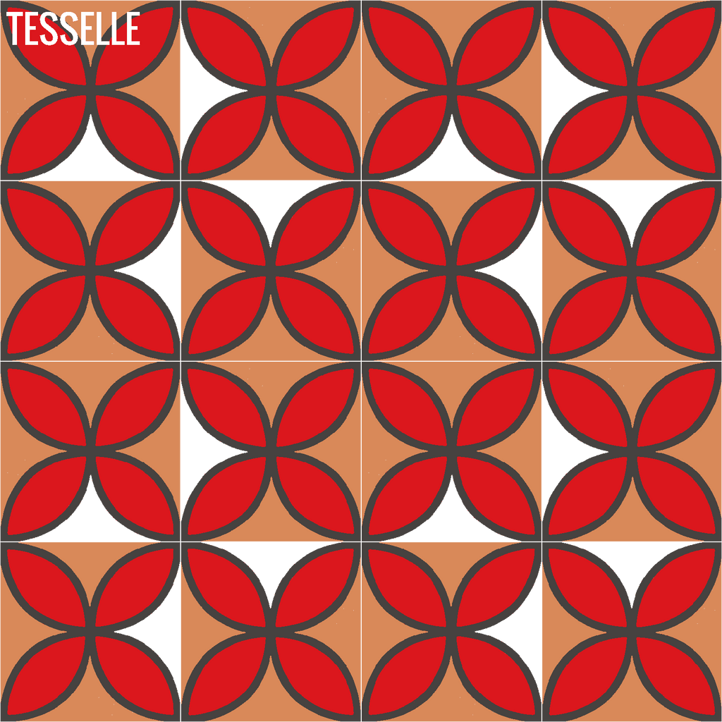 Tapa Flame Fourleaf 8" Square Cement Tile by Shag Layout 4