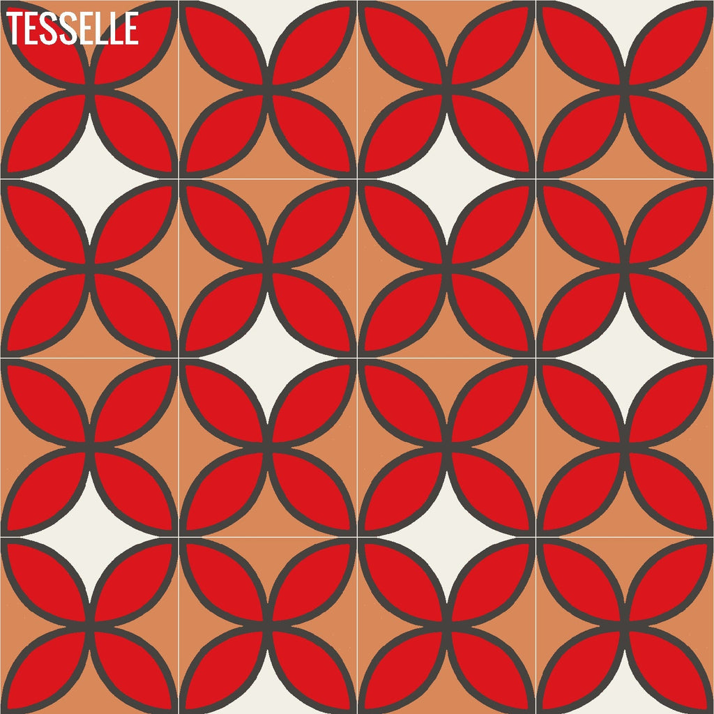 Tapa Flame Fourleaf 8" Square Cement Tile by Shag Layout 1