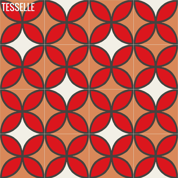 Tapa Flame Fourleaf 8" Square Cement Tile by Shag Layout 1