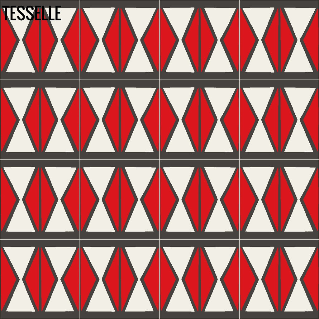 Tapa Flame Hourglass 8" Square Cement Tile by Shag Layout 1