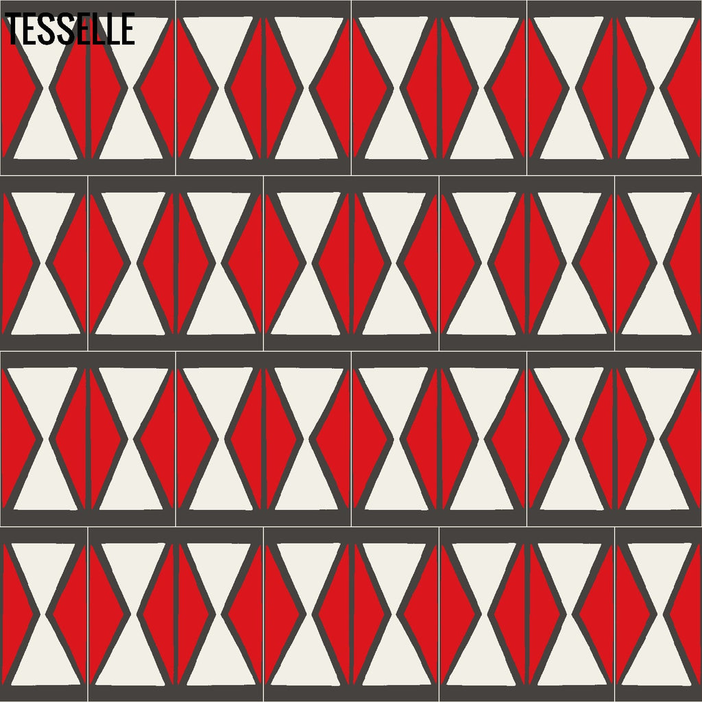 Tapa Flame Hourglass 8" Square Cement Tile by Shag Layout 3
