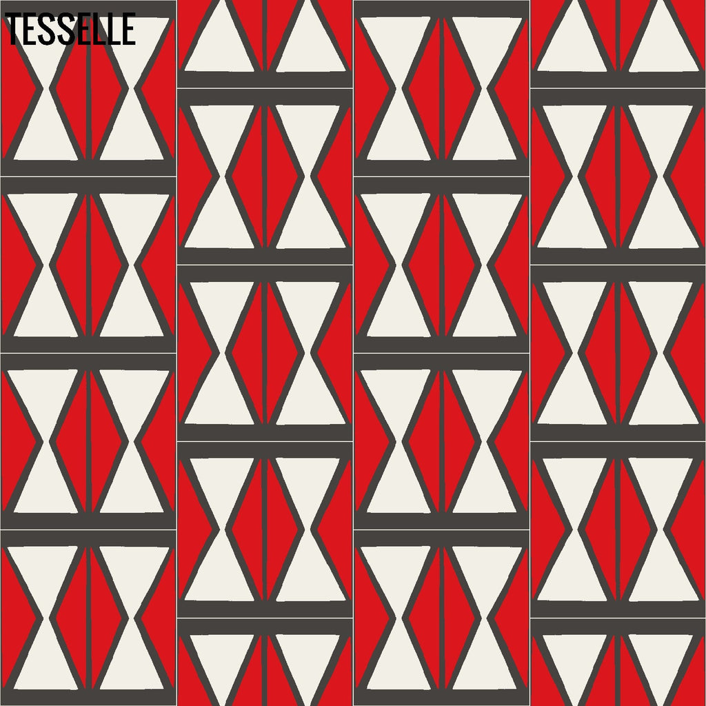 Tapa Flame Hourglass 8" Square Cement Tile by Shag Layout 2