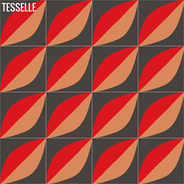 Tapa Flame Largeleaf 8" Square Cement Tile by Shag Layout 3