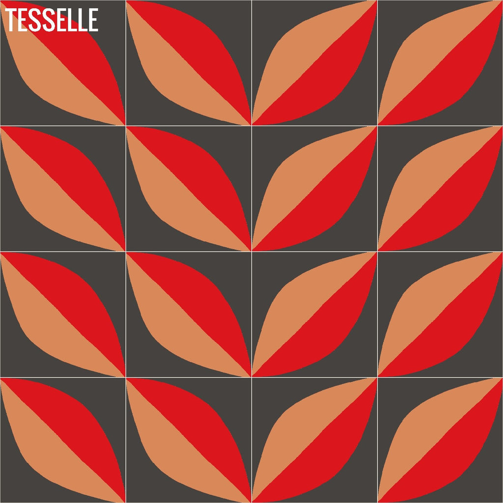 Tapa Flame Largeleaf 8" Square Cement Tile by Shag Layout 2