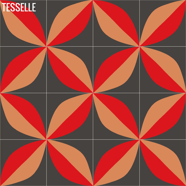 Tapa Flame Largeleaf 8" Square Cement Tile by Shag Layout 1