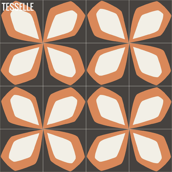 Tapa Flame Petal 8" Square Cement Tile by Shag Layout 1